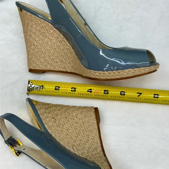 {MICHAEL | Michael Kors} Keegan Slingback Surf Blue Patent Leather Wedge Sandals - Picture 14 of 16